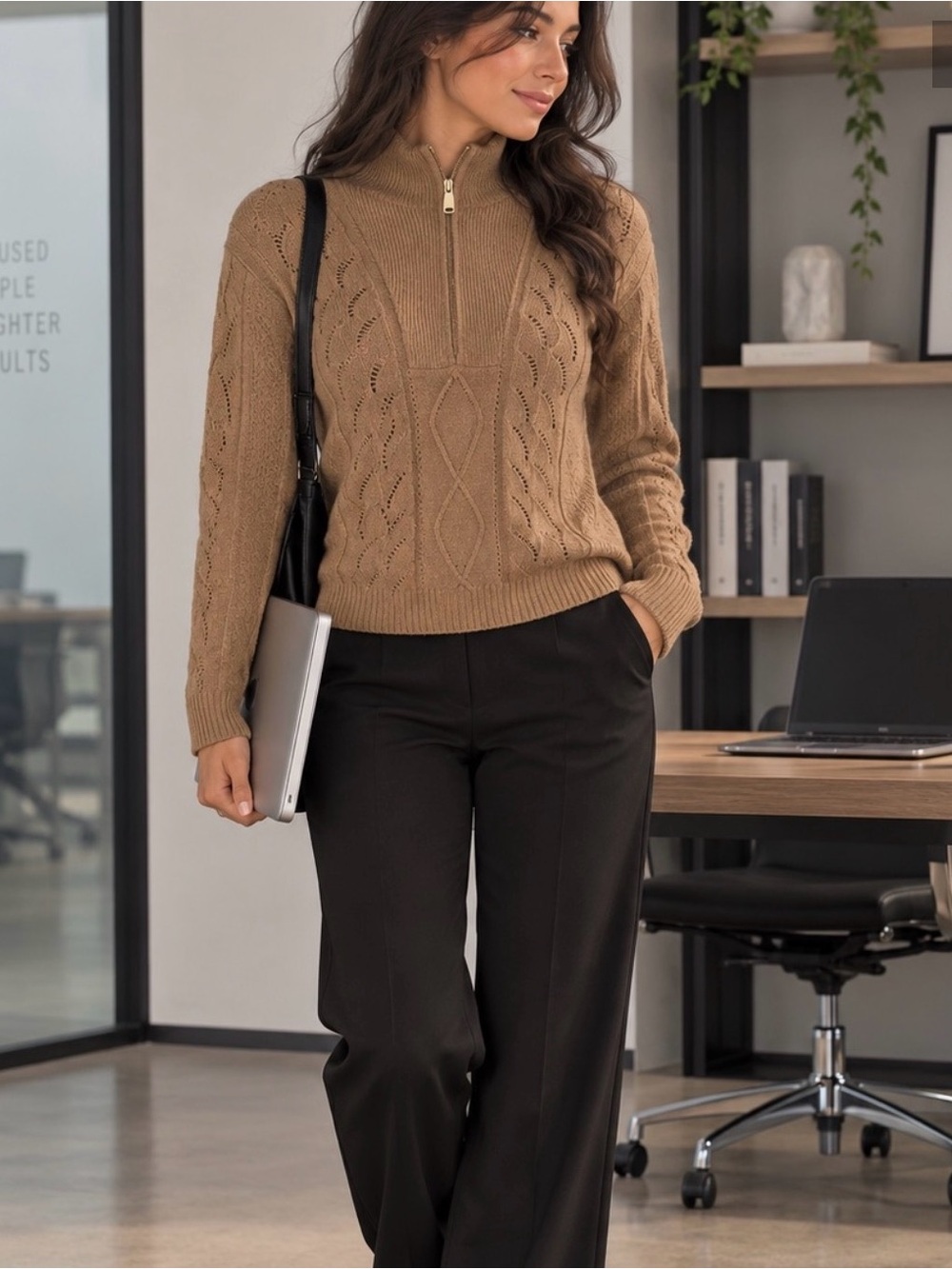 TALBOTS CABLE KNIT HALF-ZIP SWEATER-sz M